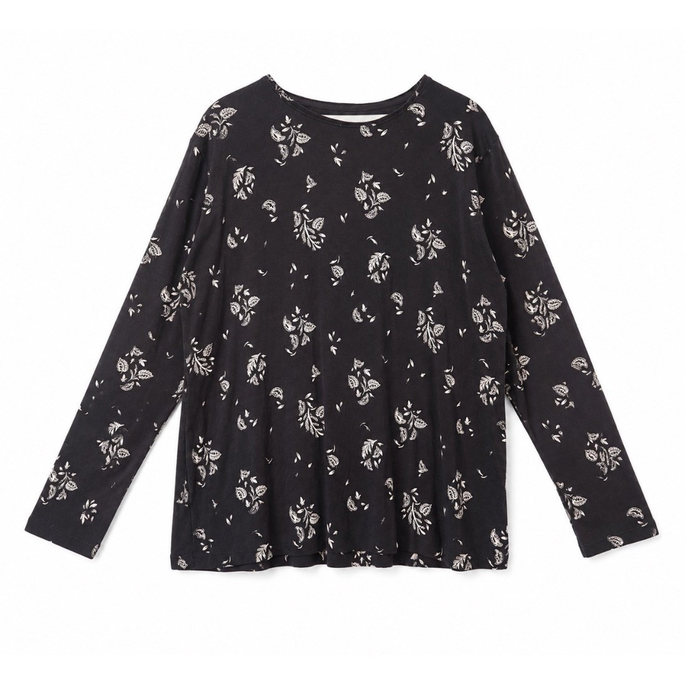 Croft Barrow Womens Plus 3X Black Floral Long Sleeve Classic Tee Top Shirt